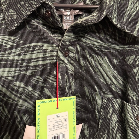 Houston White Corduroy Shirt 3xl Heavyweight Button-Up Green Long Sleeve NWT - Picture 2 of 9
